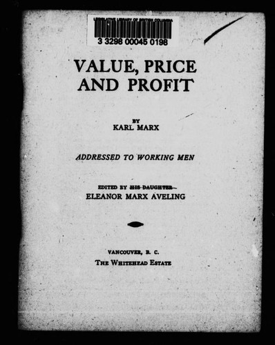 Karl Marx OG: Value, price and profit (1995, The Whitehead Estate)